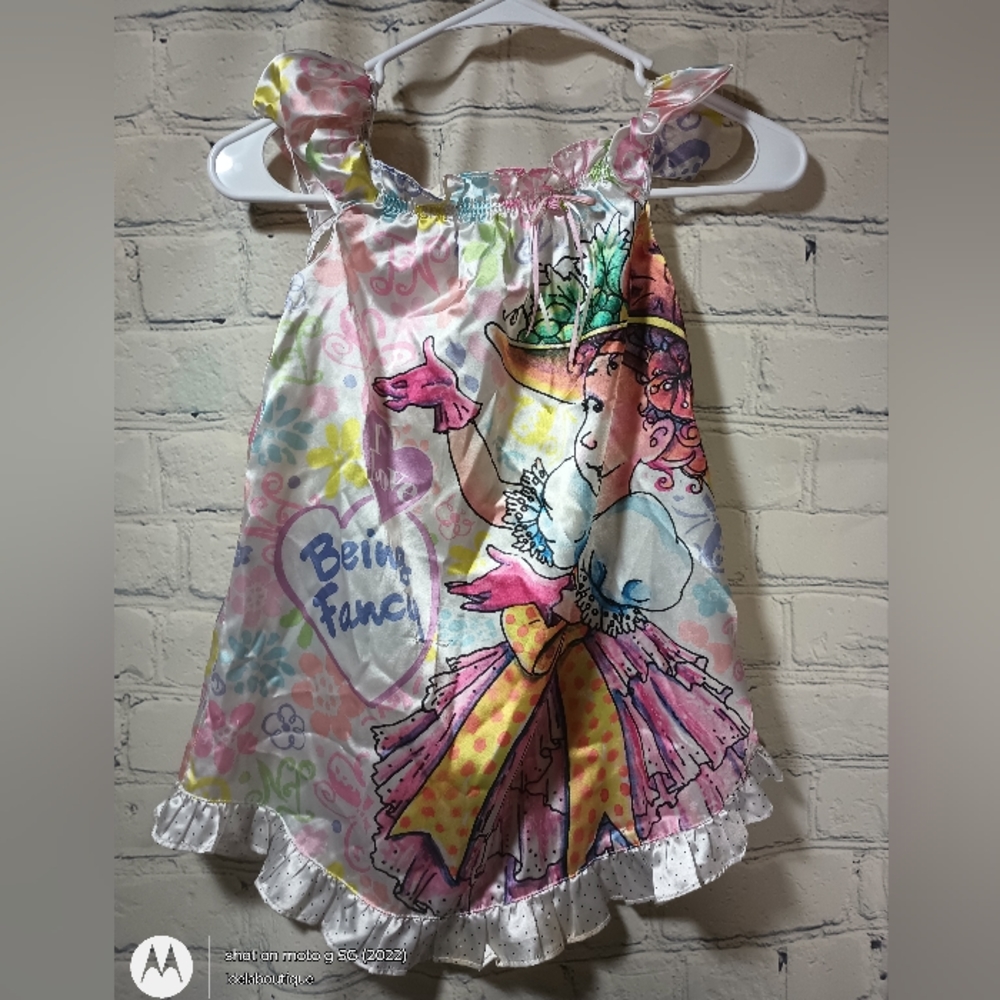 Y2K Fancy Nancy Sleeveless Floral Silhouette Woven Sateen Ruffled Dress Ivory